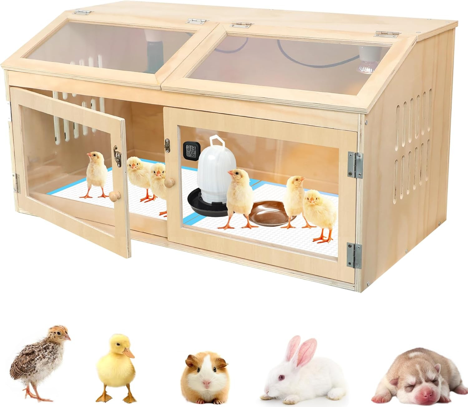 Chicken Brooder Box for Chicks with Sliding Drawer, Large Wooden Chick Brooder B