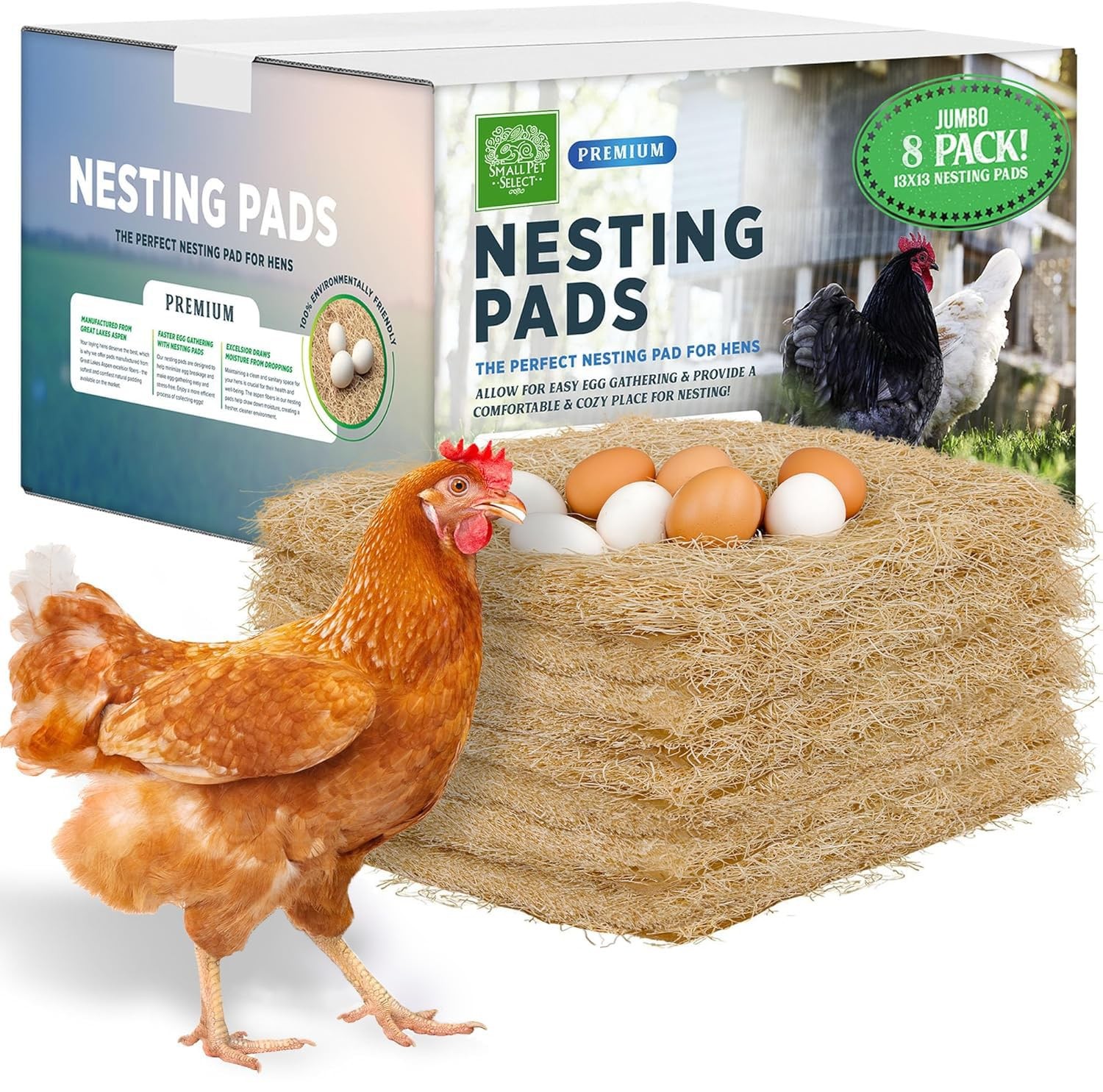 Chicken Nesting Pads 8-Pack, 13x13, Fits Most Nesting Boxes & Coop Liners