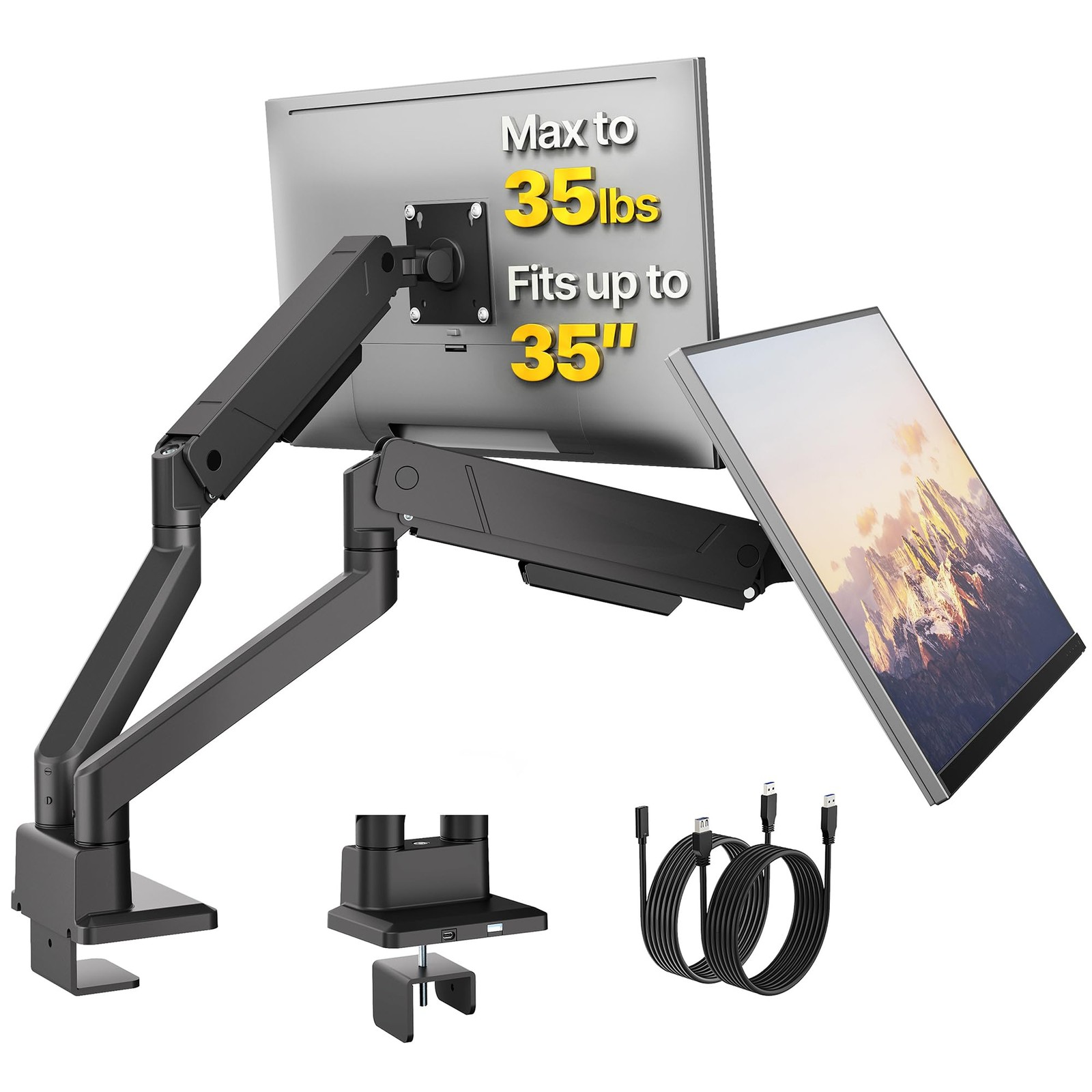 Dual Monitor Mount with USB Monitor Arms for 2 Monitors for 17 to 35 Inch Cur...