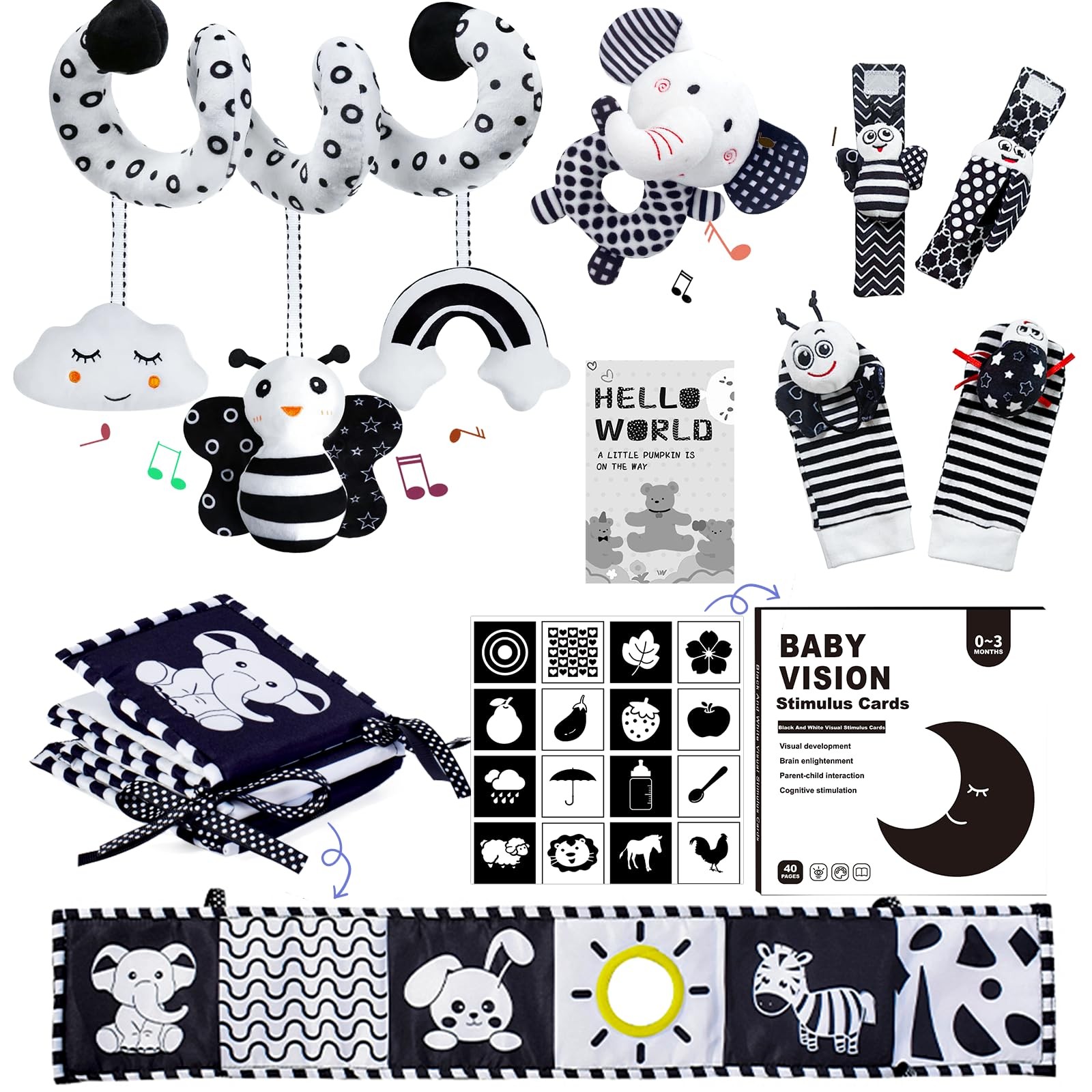 Black and White Sensory Toys for Babies,Montessori Toys for Babies,High Contr...