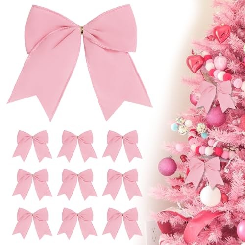 12Pcs Velvet Bows Christmas Tree Decorations,6inch Valentines Ornaments Pink