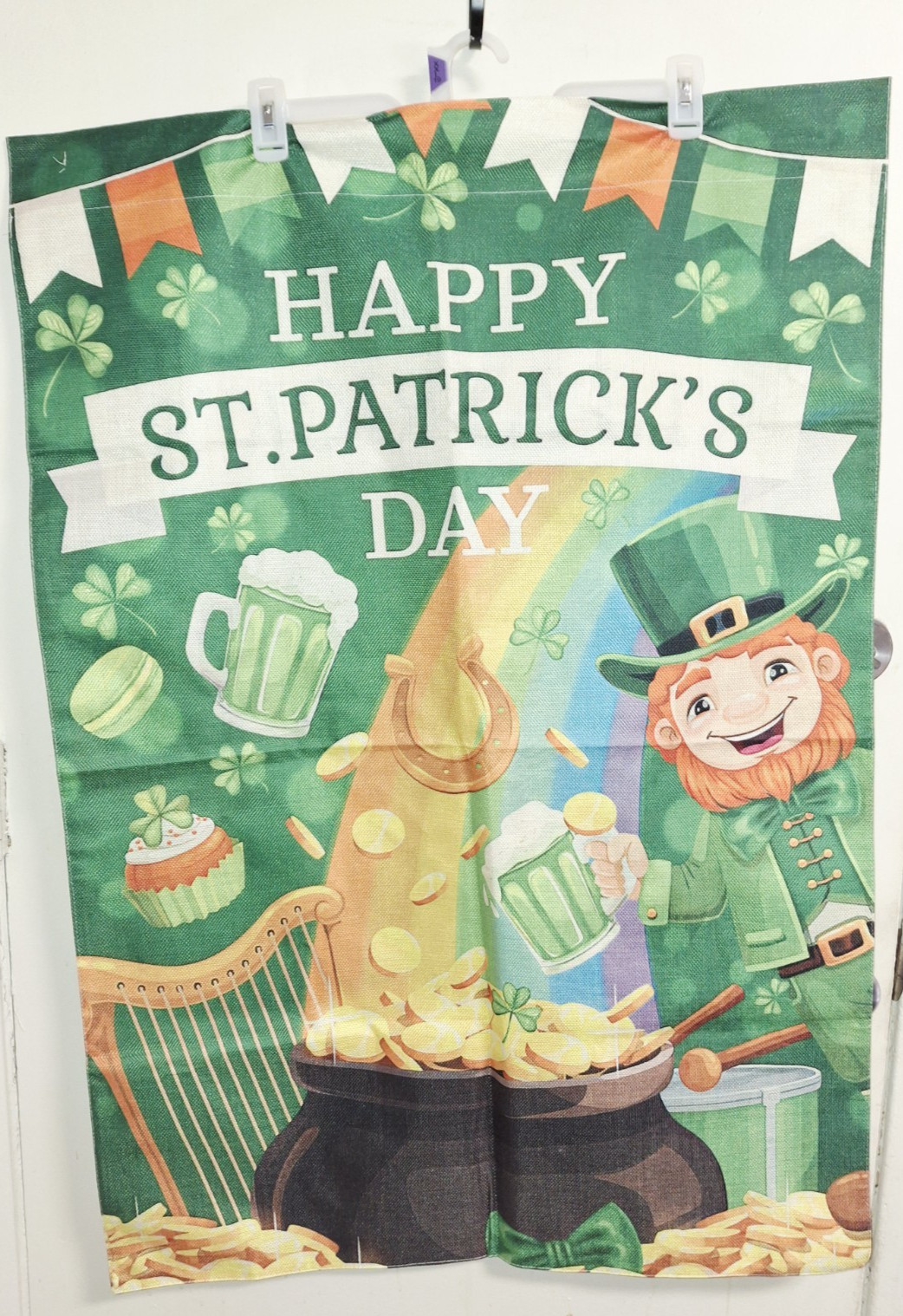 Saint Patricks day flag or Banner double sided. NWT. Still creased from packing.