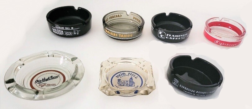 7 VTG Casino Glass Ashtrays CAESARS, Golden Nugget, Riviera, etc. VEGAS, TAHOE