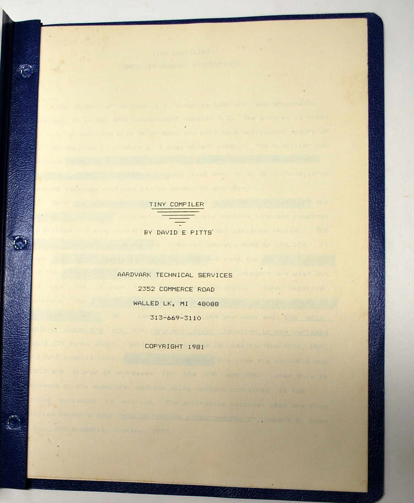 Tiny Compiler Instruction Manual 1981*- ships worldwide!