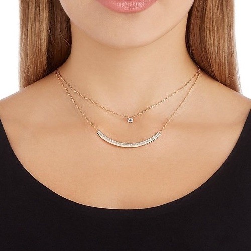 Swarovski FRESH Double Chain Layered Necklace Rose Gold Crystal Authentic Dainty