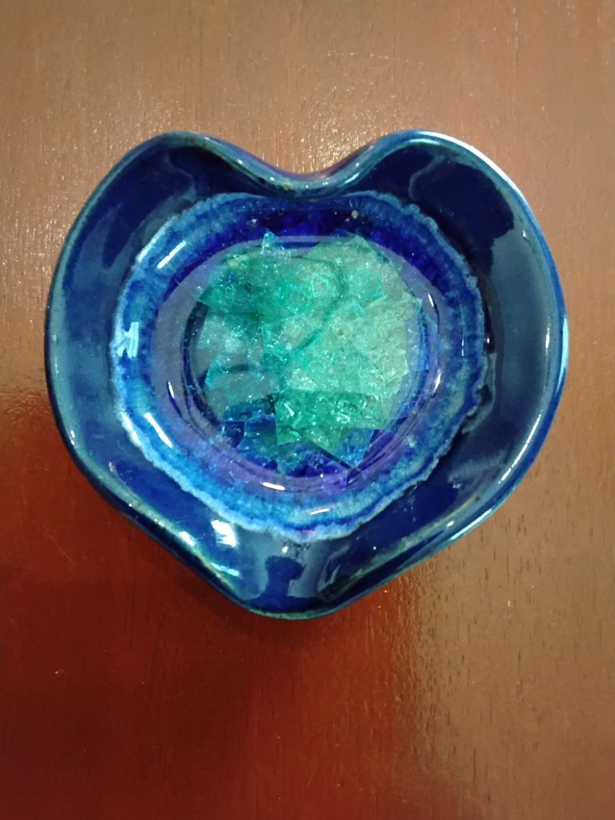 Vermont Handmade Heart-Shaped Blue Green Ceramic Art Jewelry Plate 