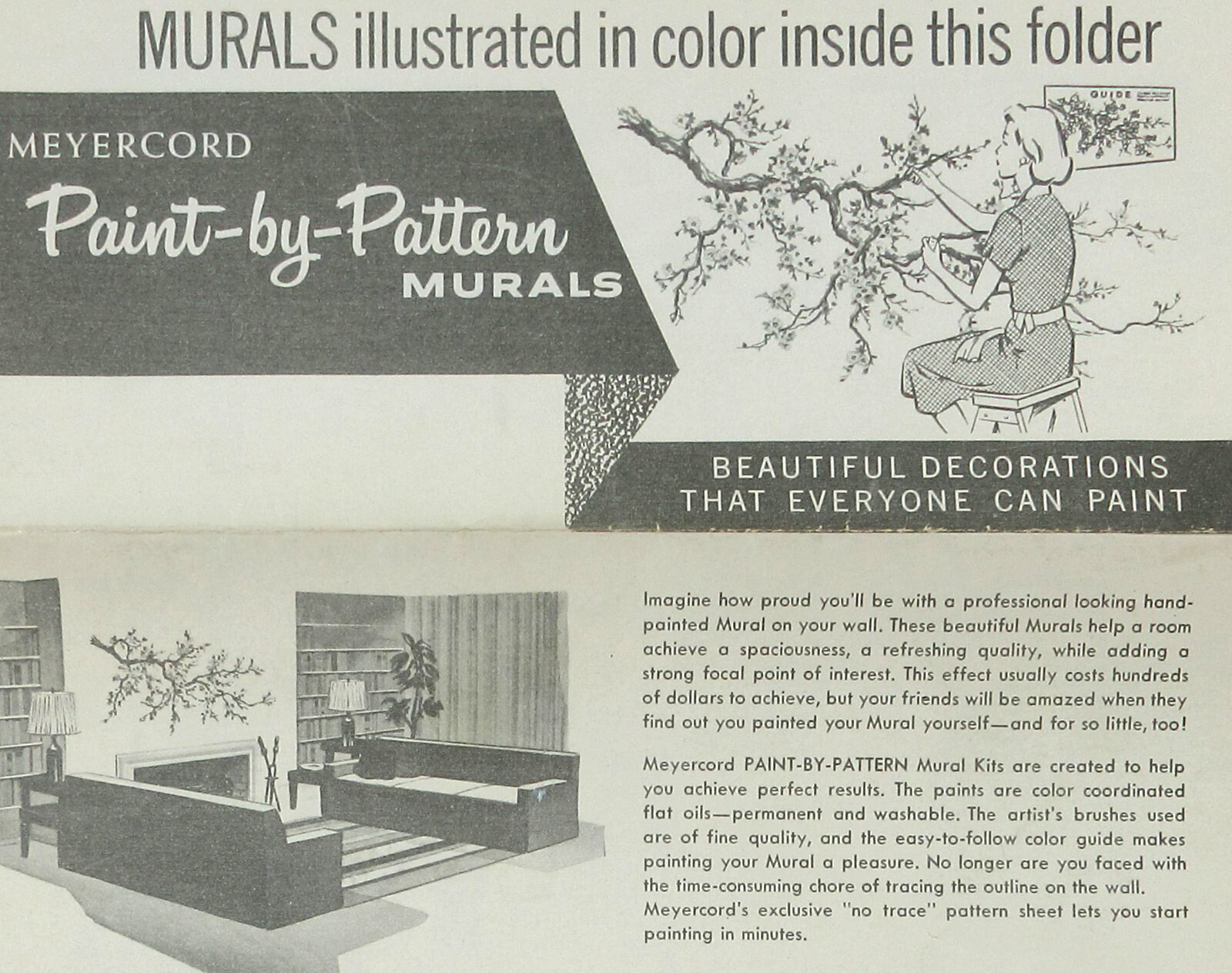 Vintage Mid Century Modern Decor Mural Meyercord Paint by Pattern Catalog 1950s