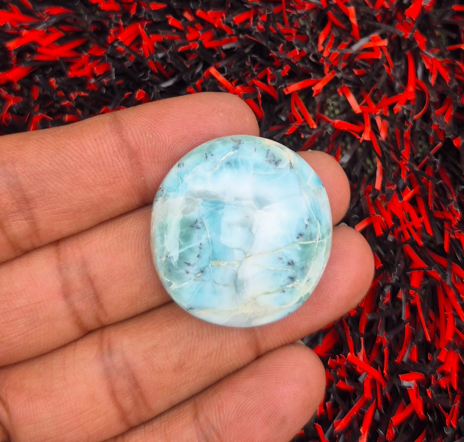 Natural Blue Larimar Round Shape Cabochon Loose Gemstone For Making Jewellery