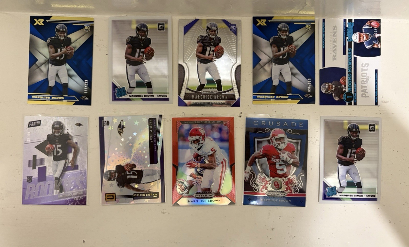 Marquise Brown 2019 #’d Rookie Card Lot of 10, RN-BH /25, RC12 / 99 RavensChiefs