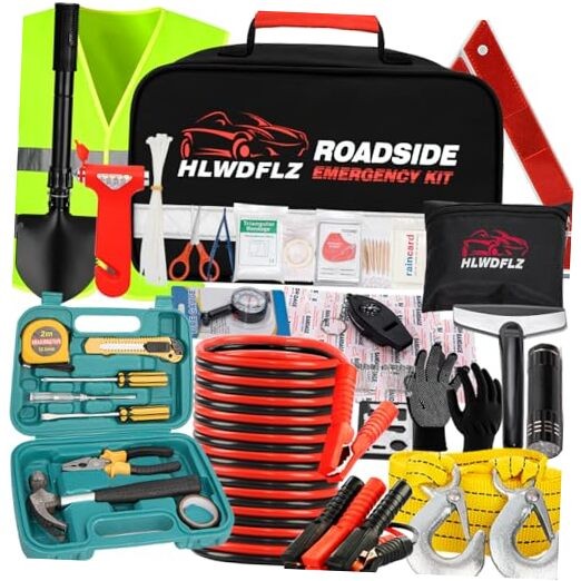  Emergency Car Kit with Jumper Cables & Snow Shovel, Winter Roadside 