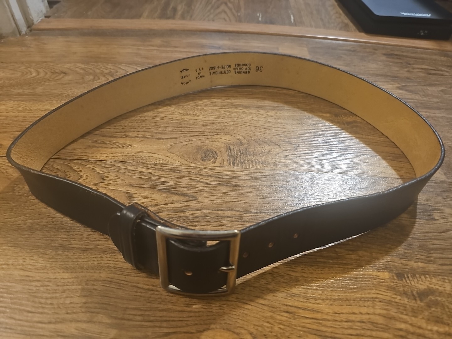 VTG USPS Black Leather Belt 1 5/8 Wide Chrome Buckle Size 36 USA Union Made