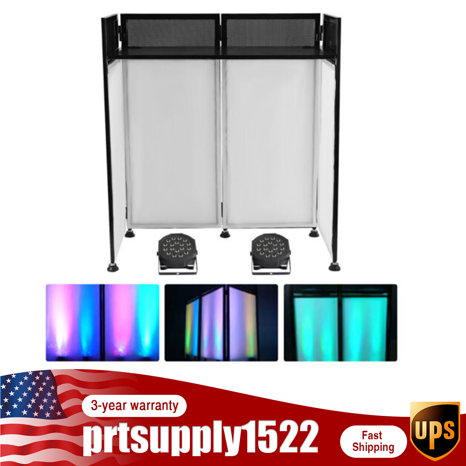 DJ Event Facade White/Black Scrim Metal Frame Booth+20"x40"Table Station+2 Lamp