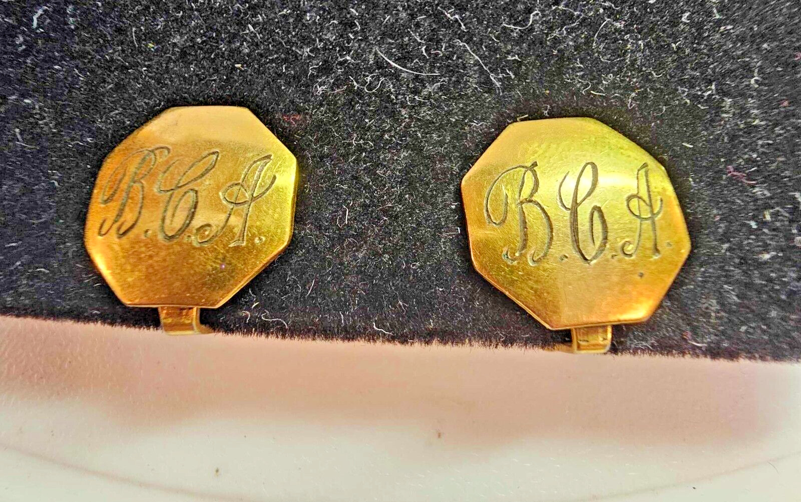Vtg Goldfilled Clip on Earrings Octagon w/ Monogram PAt # "BCA- B31- READ