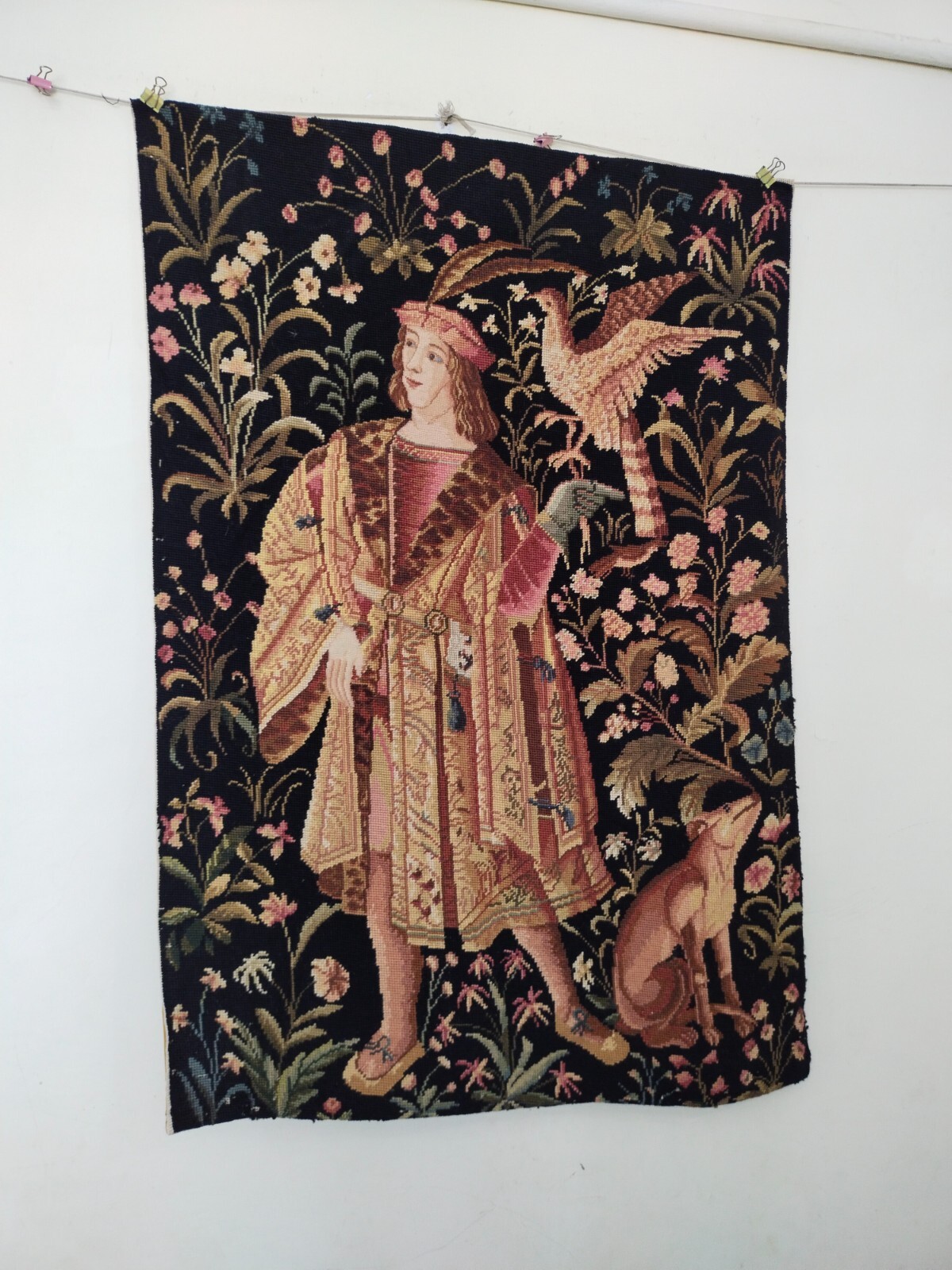 vintage french pictorial tapestry needlepoint hanging tapestries  Crosstitch 551