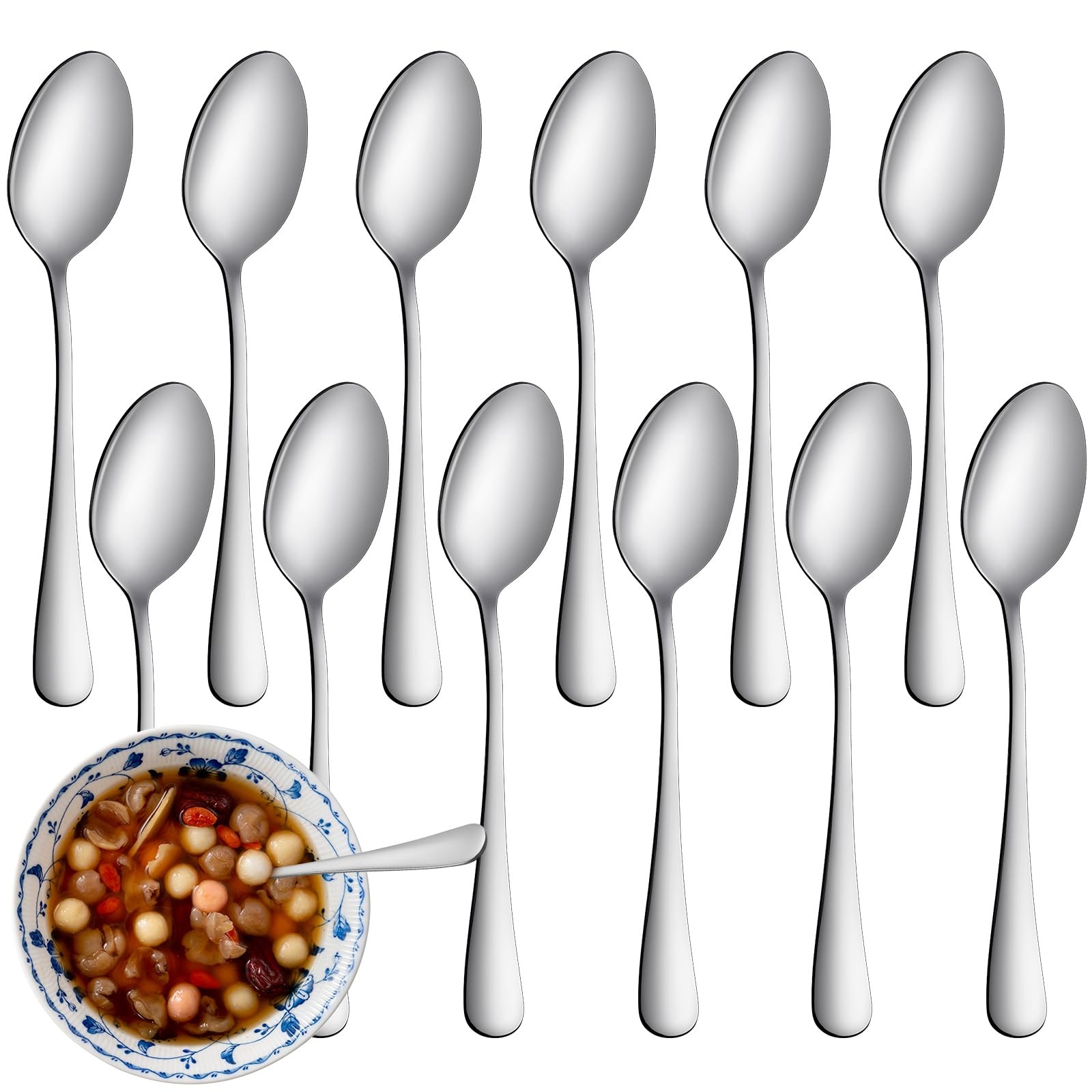 24 Pcs Teaspoons Set, Food-Grade Stainless Steel Spoons 6.7 inch, Silver 