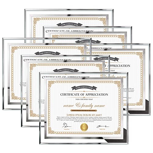  8.5x11 Picture Frames, 6 Packs Silver Glass Certificate Frames 8.5x11-6 Frames