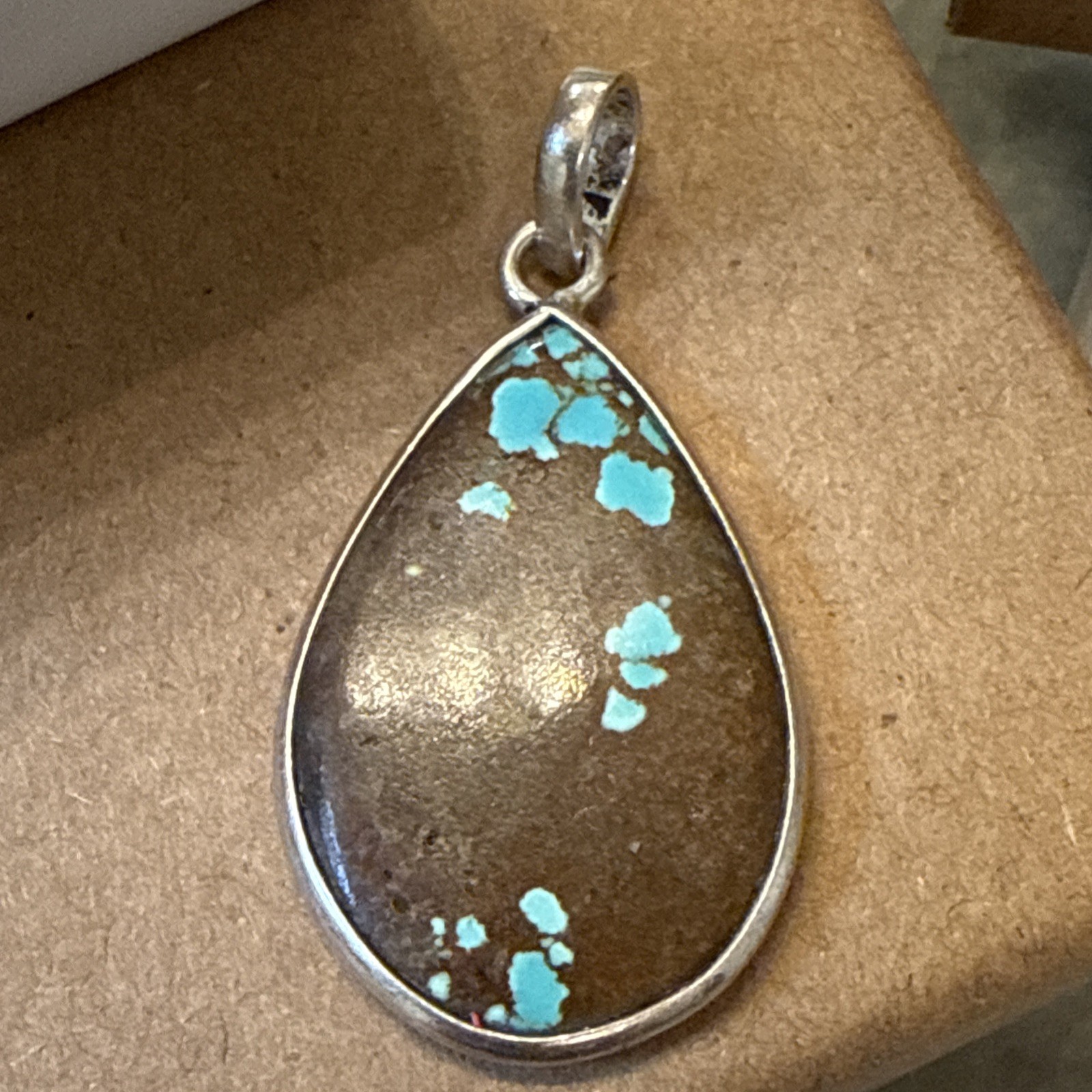 Genuine No 8 Mine Turquoise Native SOUTHWEST Teardrop Pendant