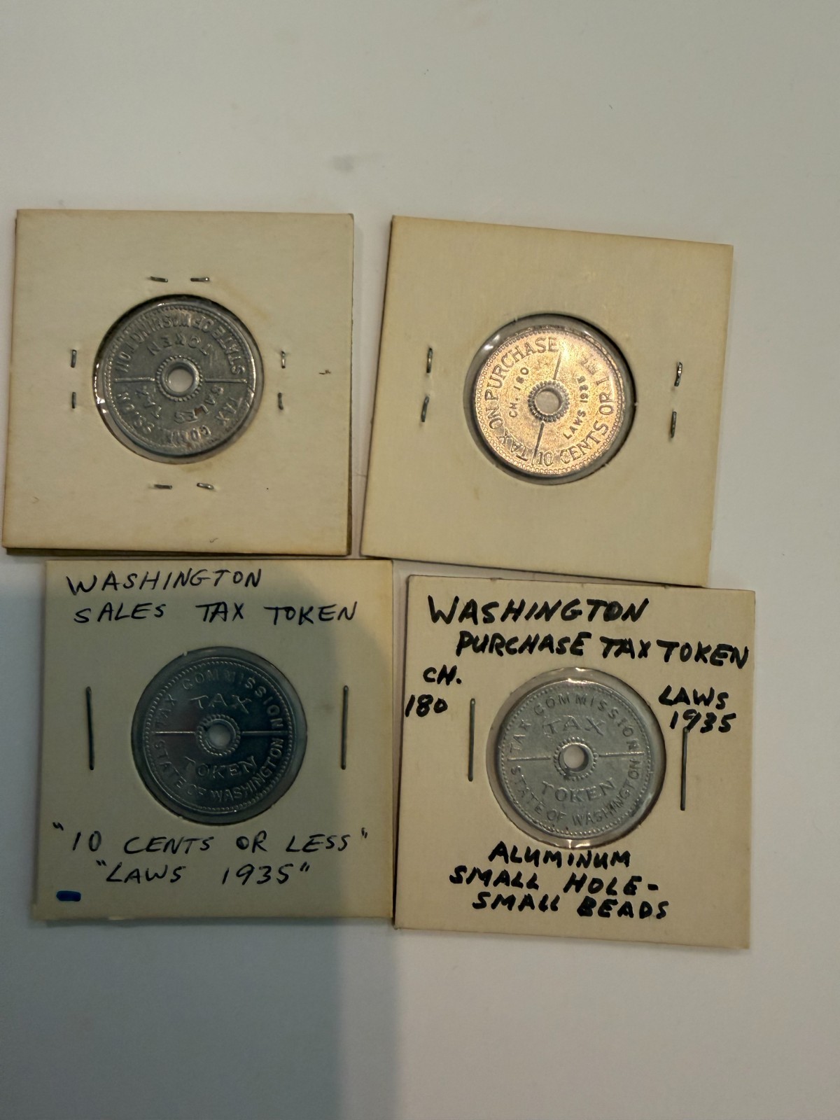 Lot of (4) Great Depression Sales Tax Token Aluminum Washington Tax Tokens