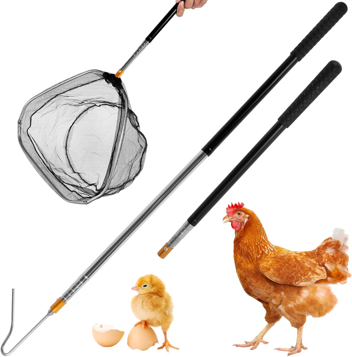 Chicken Net and Chicken Catcher Leg Hook, 2Pcs Stainless Steel Retractable Long 