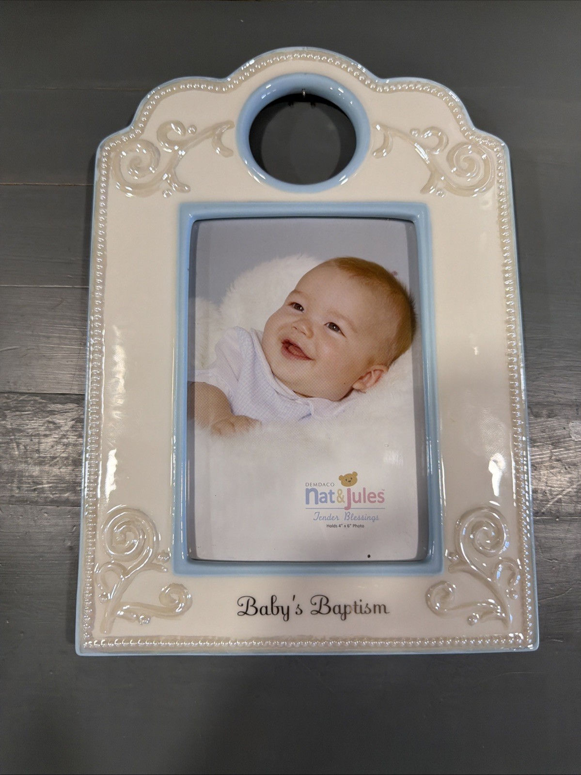 Demdaco Nat & Jules Baby’s Baptism Portrait , Blue 