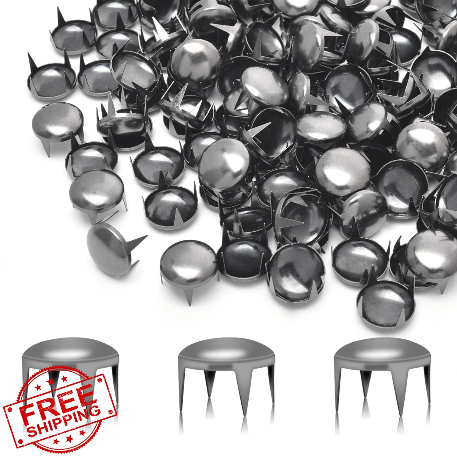 12mm Black Nickel Dome Rivets Spike Studs 200pcs Punk Rock Leather Craft