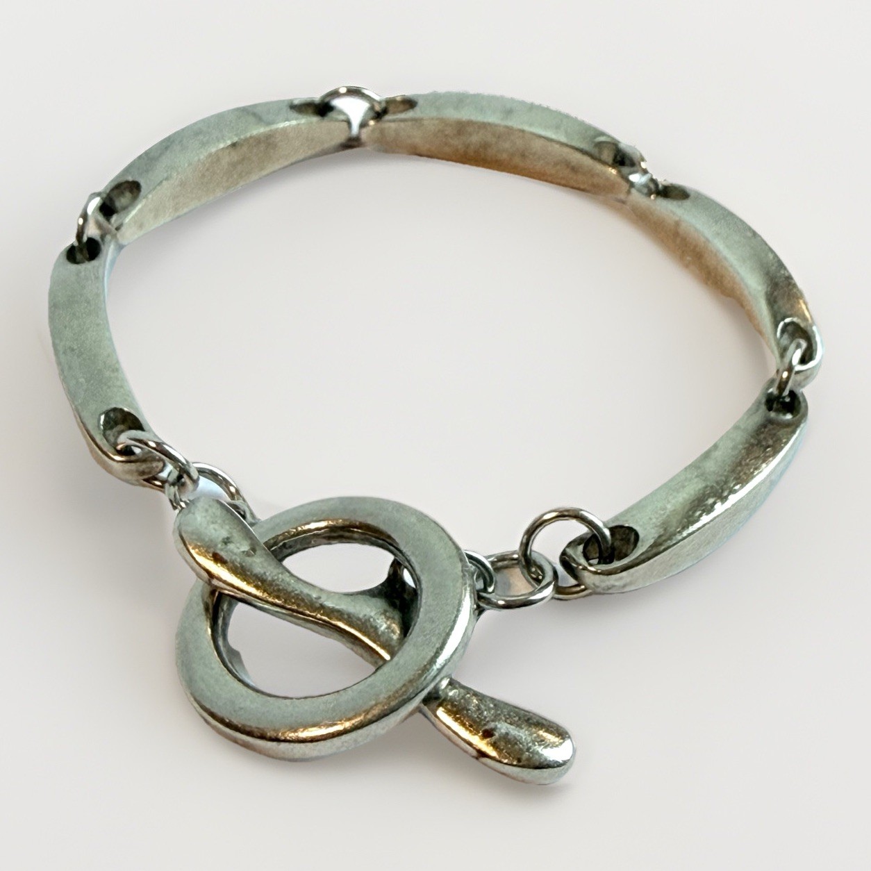 VTG Mexico .925 Sterling Silver Link Toggle Hand Made Bracelet, 1OZ Silver