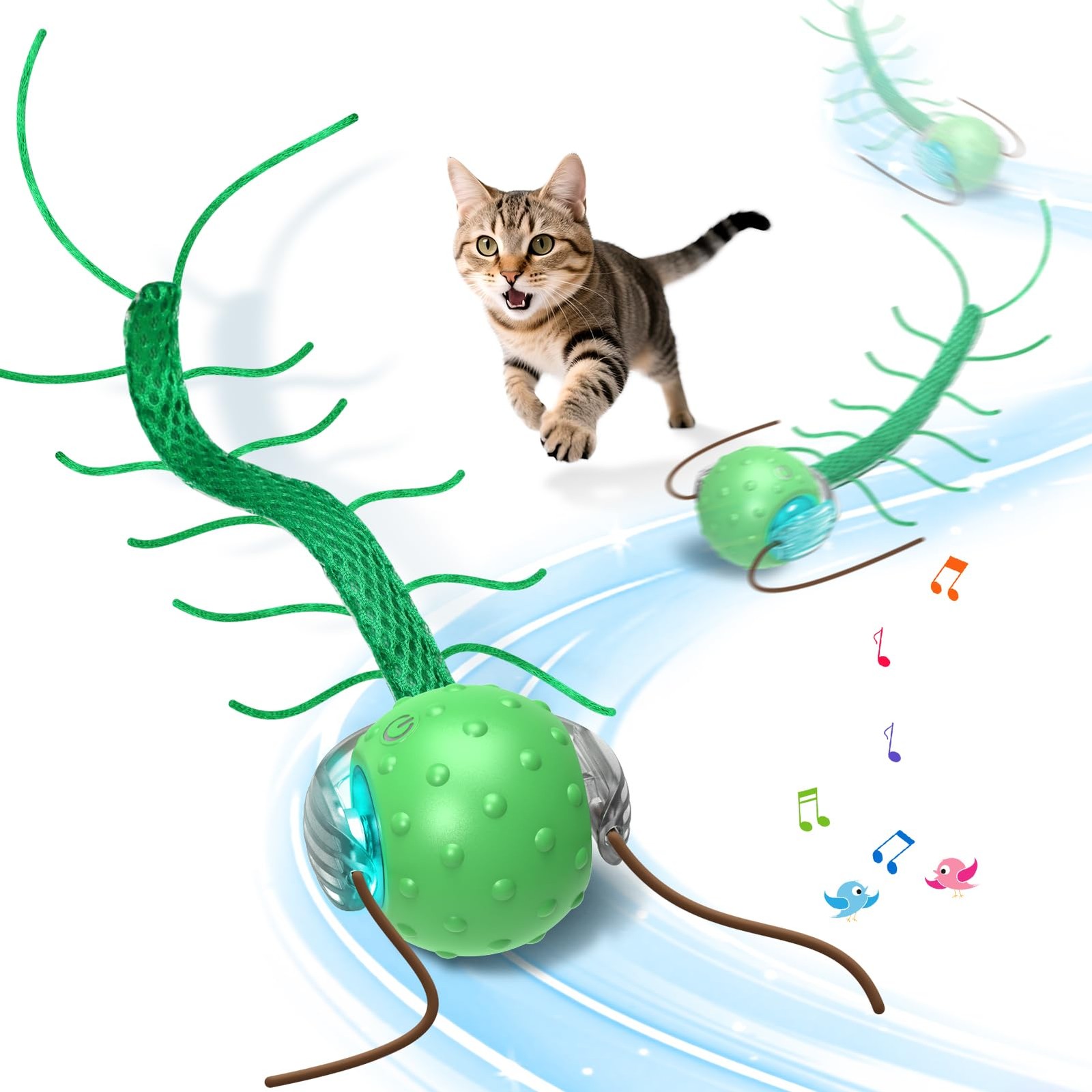 Cat toys for bored cats with chirping, centipede motion wakeup super motor