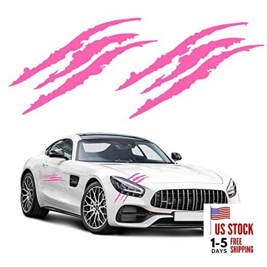  Claw Mark Car Decals, 16 Inch Car Headlight Stickers, Monster Fluorescent Pink