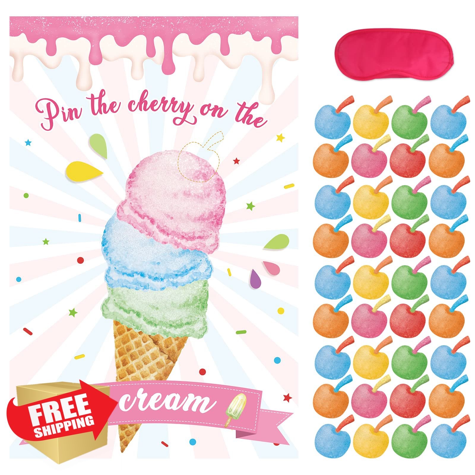 Hxezoc Ice Cream Party Game Pin Cherry On Poster 36 Stickers Kids