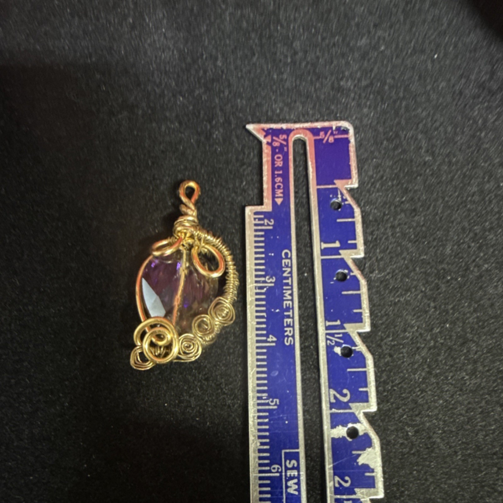 Handcrafted Wire Wrapped Amethyst Pendant Gold Tone Purple Teardrop Charm