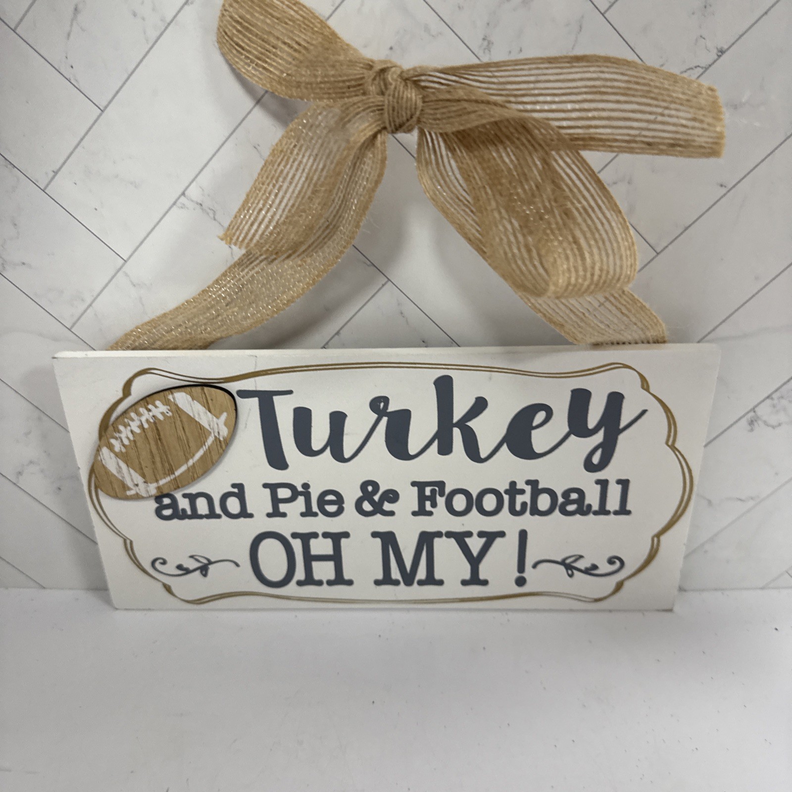 Creative Co-Op Fall into Color Hanging Wood Wall Decor Turkey & Pie & Football