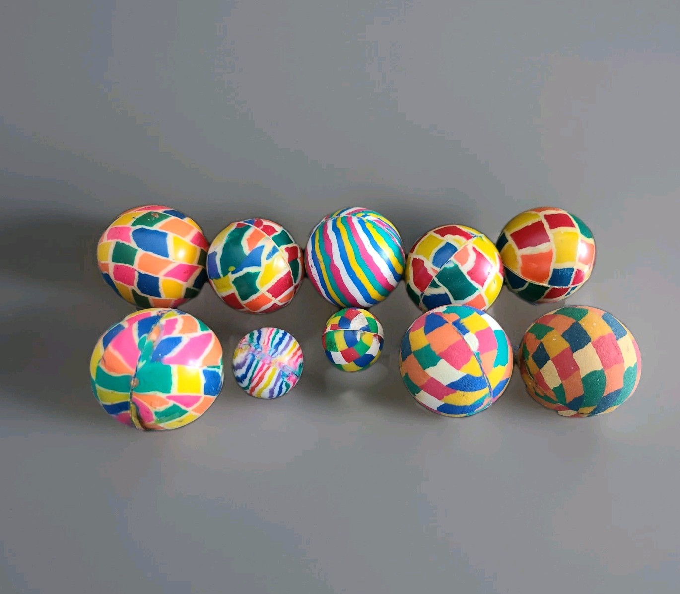 Vintage Bouncy Balls Rubber Super Balls Lot Of 10 Swirly color collection