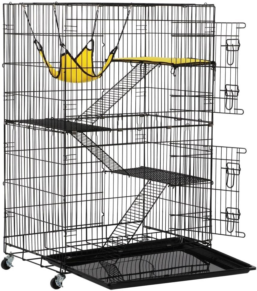 Large 49" Mobile Cat Cage W/ Hammock Lightweight Travel-Friendly Foldable