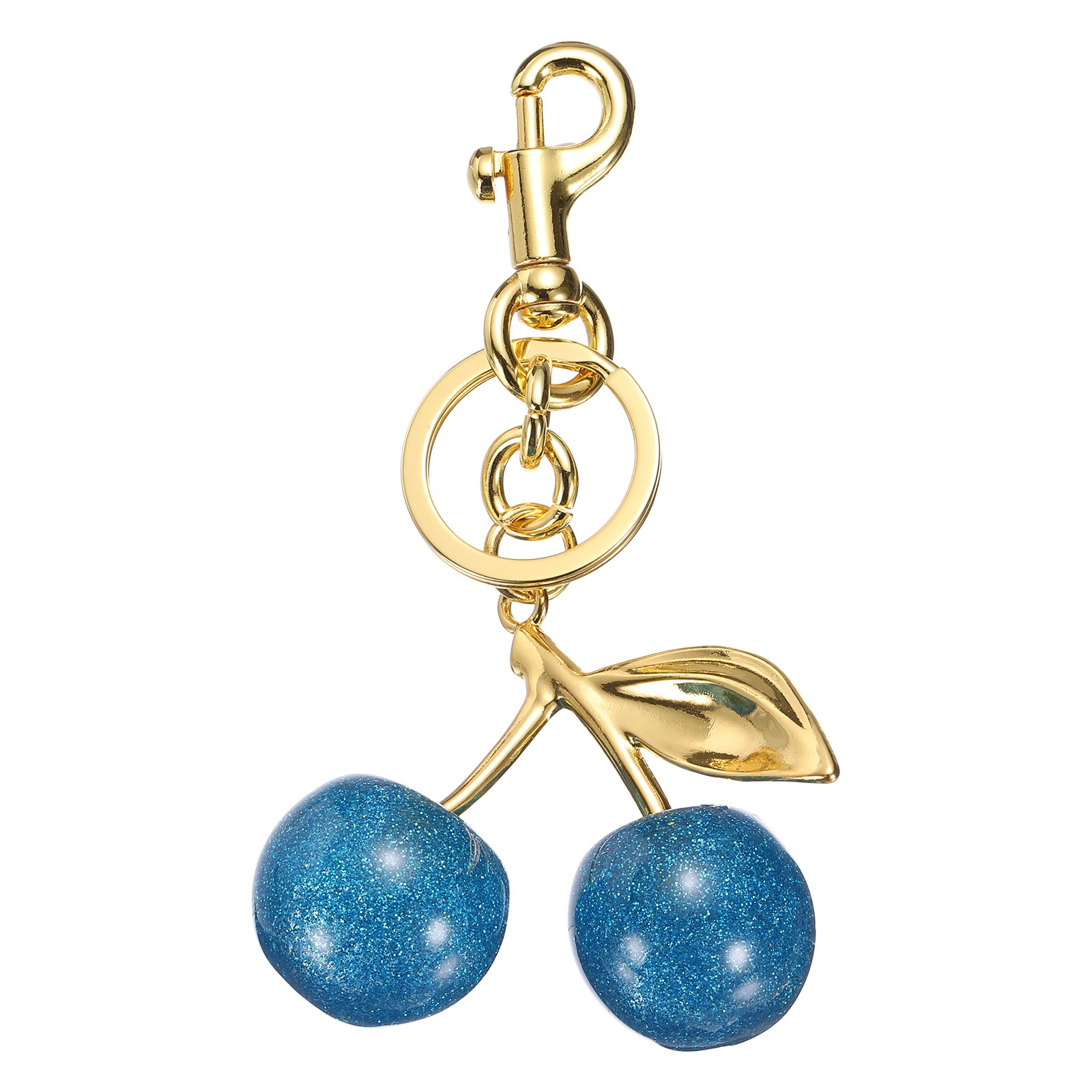 Cherry Keychain for Women Handbags Charm with Key Ring and Clip, Gold-Blue
