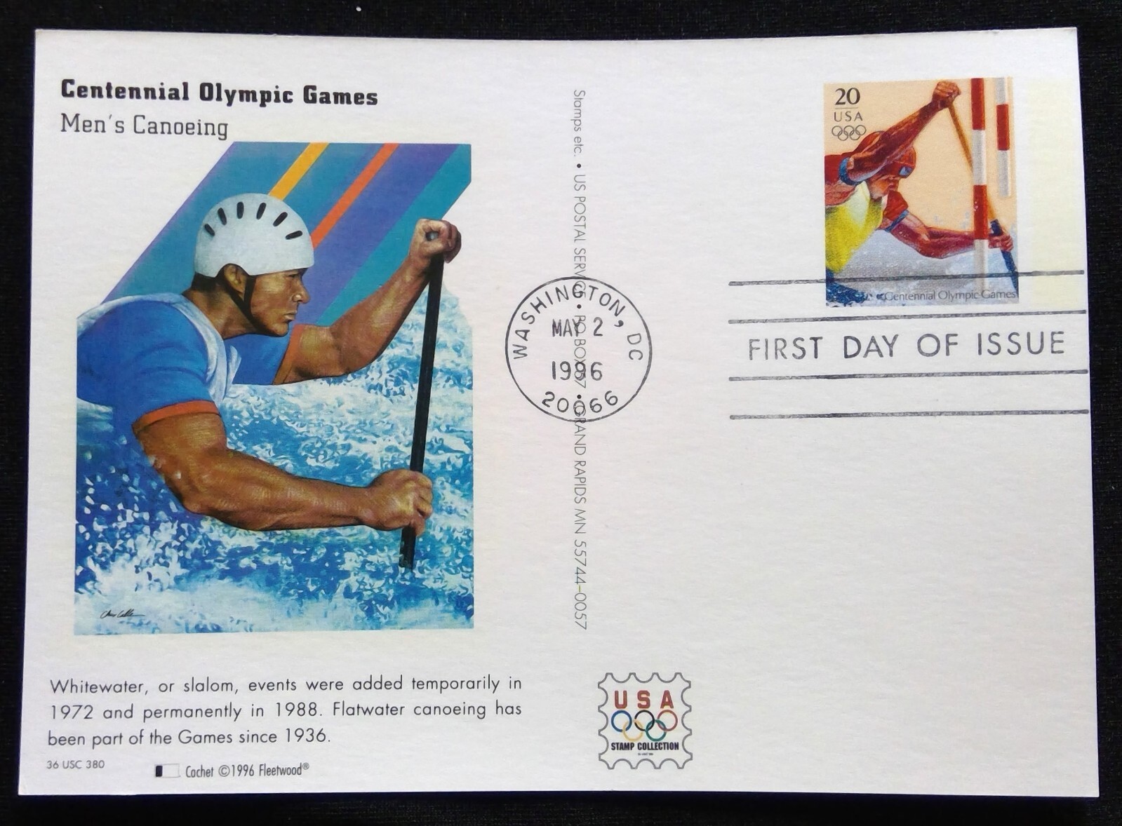 Scott UX245 FDC Mens Canoeing Summer Olympics Type Post Card Fleetwood Cachet