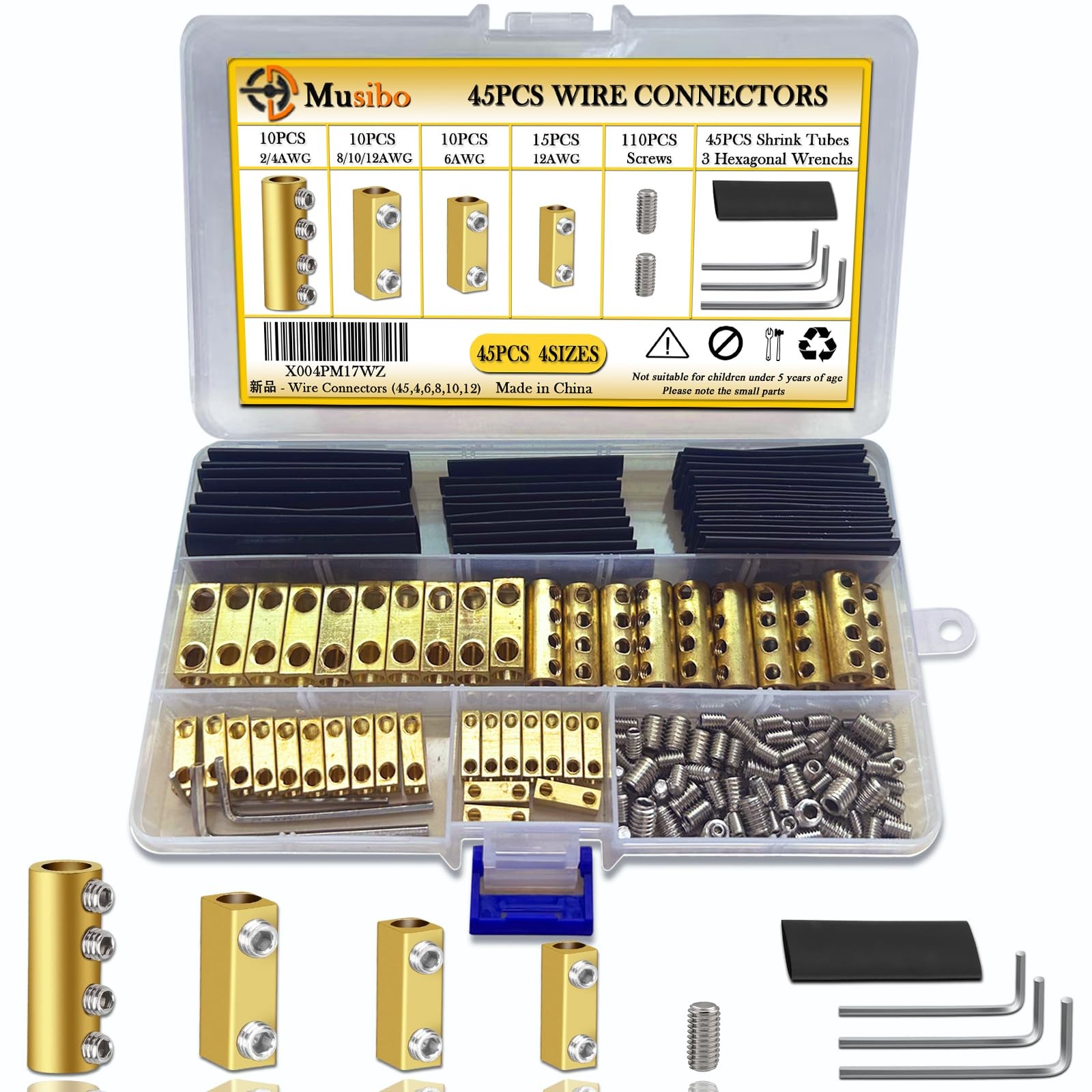 45pcs 2, 4, 6, 8, 10, 12AWG Wire Connectors, Quick Wiring Connection Terminal...