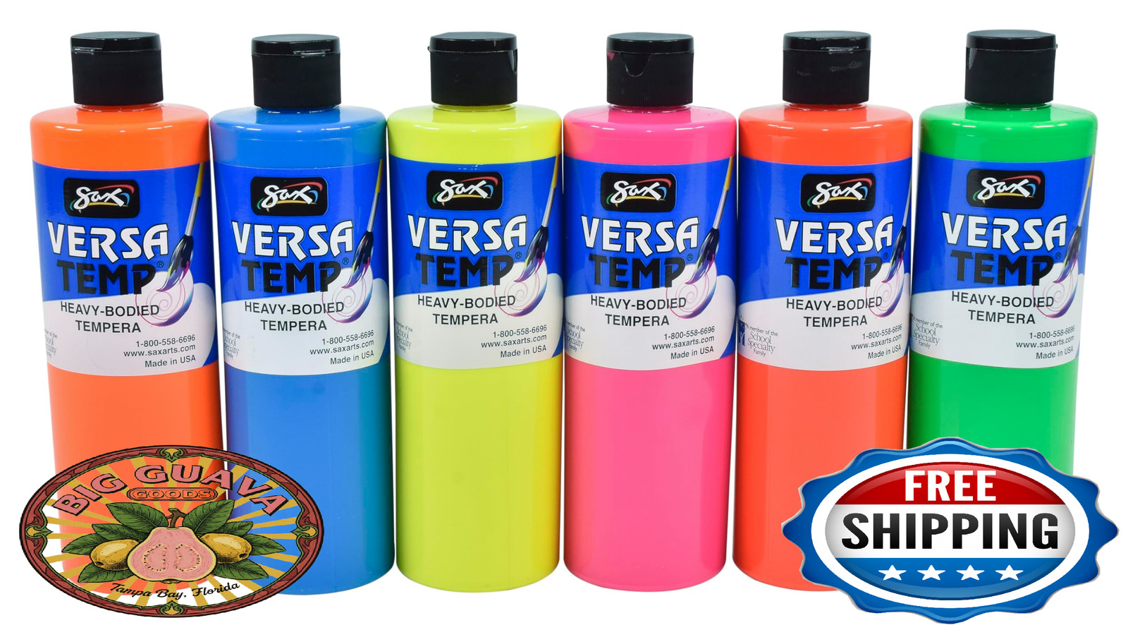 Sax Versatemp Tempera Paints Assorted Fluorescent Colors 6 Pack