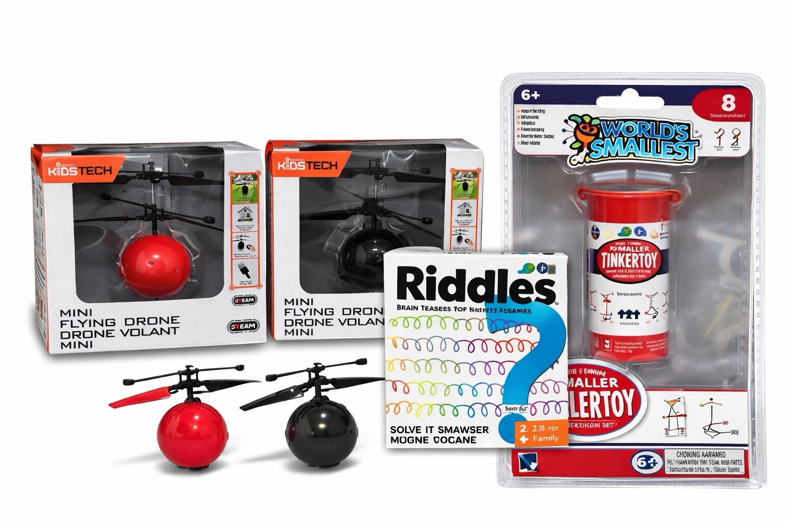 STEM Toy Bundle Kids Drone Set + Riddles Brain Game + Mini Tinkertoy Gift Set