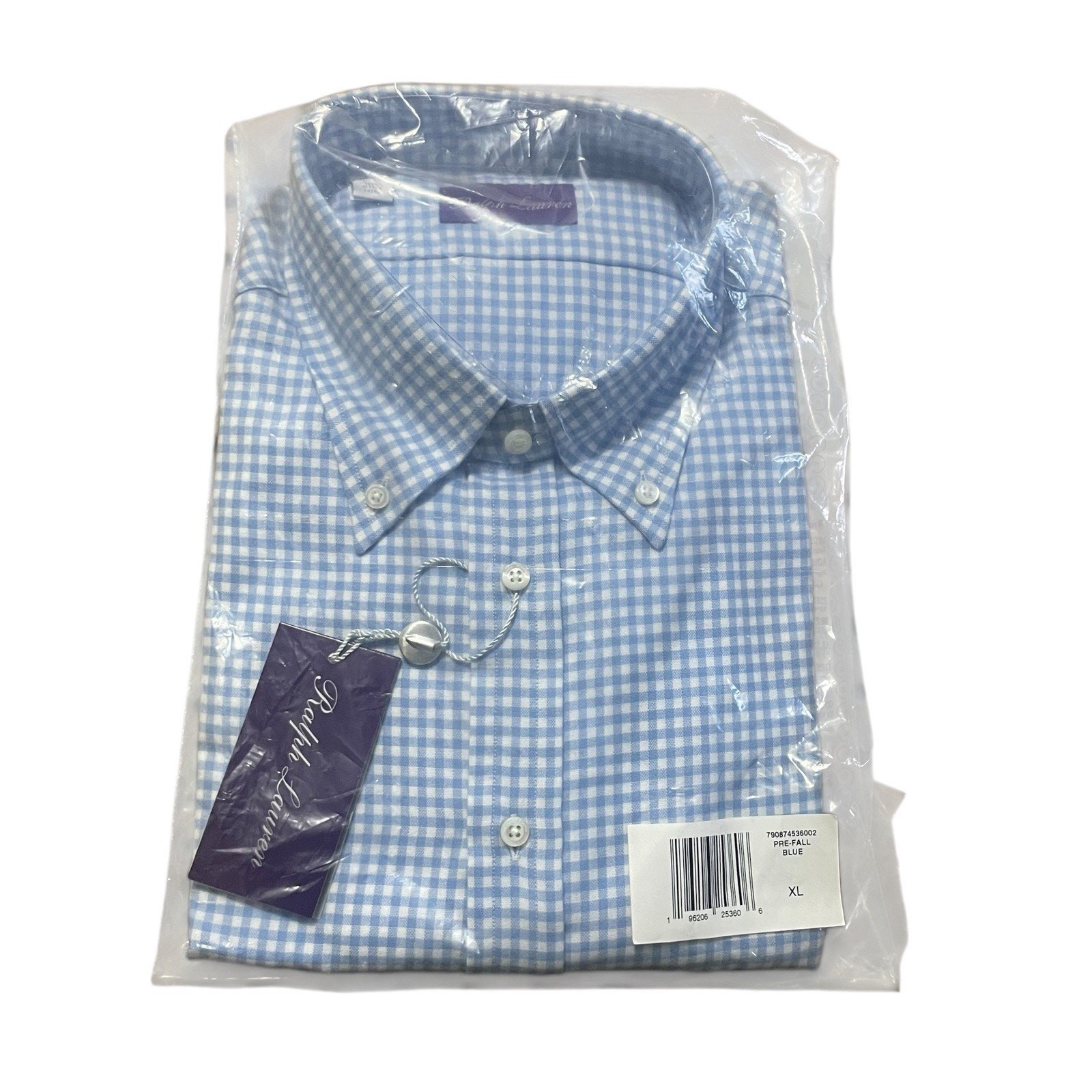 NWT Ralph Lauren Purple Label Button Down Shirt Mens XL Blue Gingham Portugal