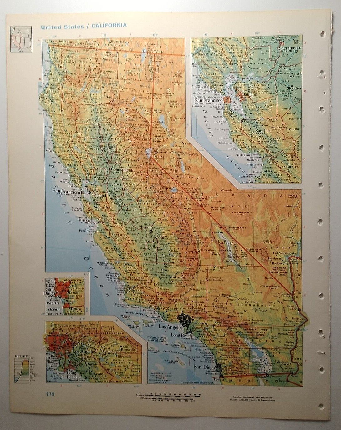 Vintage CALIFORNIA Atlas Map from a 1967 Mid-Century Modern World Book Atlas