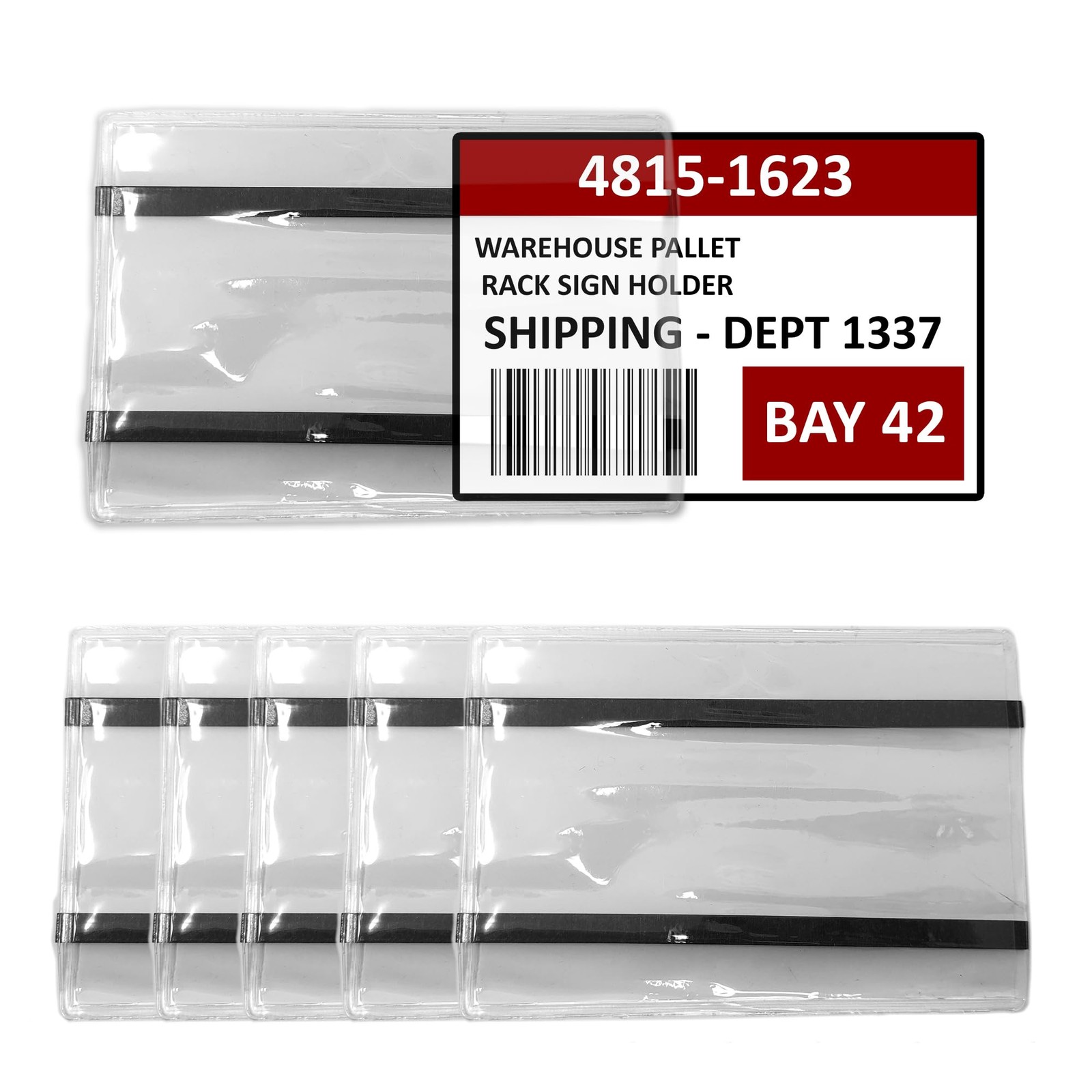 Pallet Rack Sign Holder Kit Clear Vinyl Pouch Magnet 4x6 Cards 50 Pack