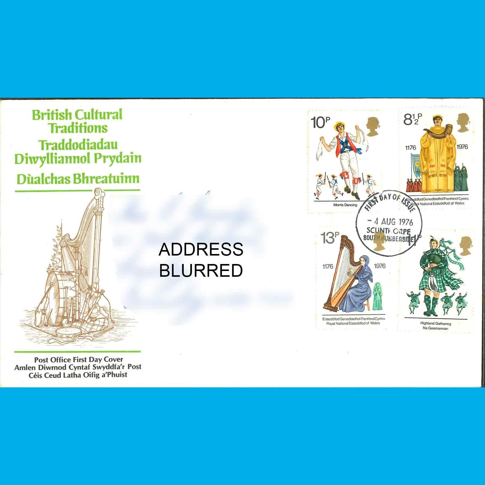 UK FDC Cultural Traditions Commemorative Royal Mail First Day Cover, 4.8.1976