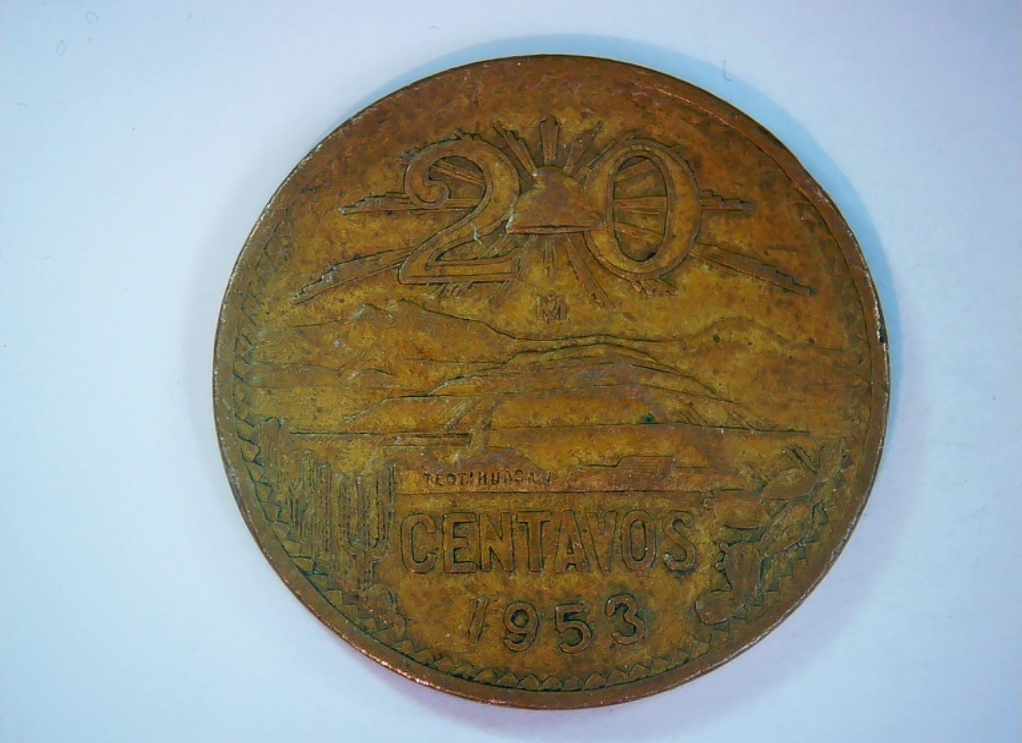 Mexico 1953 20 centavos Mexico 20 Centavos (Sun Stone / Eagle and Snake type) Co