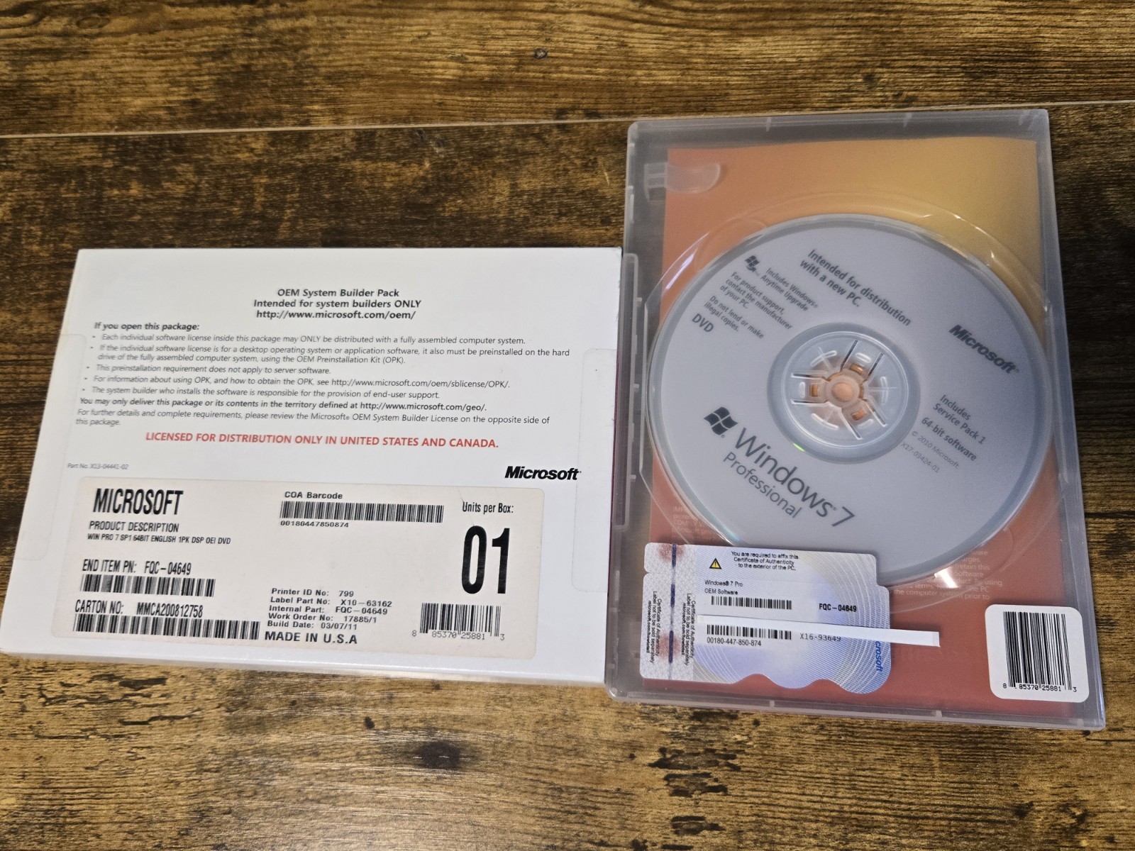 Microsoft Windows 7 Professional 64-BIT W/SP1 DVD + License 🔑 Open Box