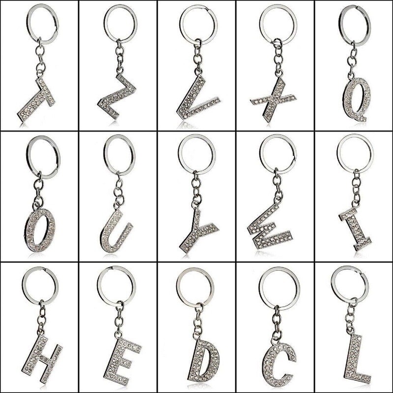 Keyring A-Z Shinny Letter Initial Alphabet Bling Name Crystal Chain Gift