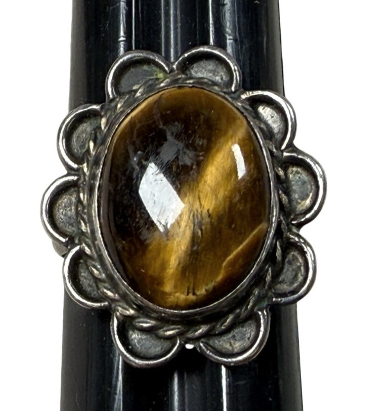 Vintage Mexico sterling silver tigers eye ring size 7.5