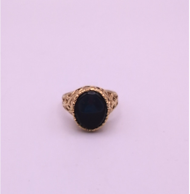 18K Heavy Gold Electroplate Ring with Black Gemstone