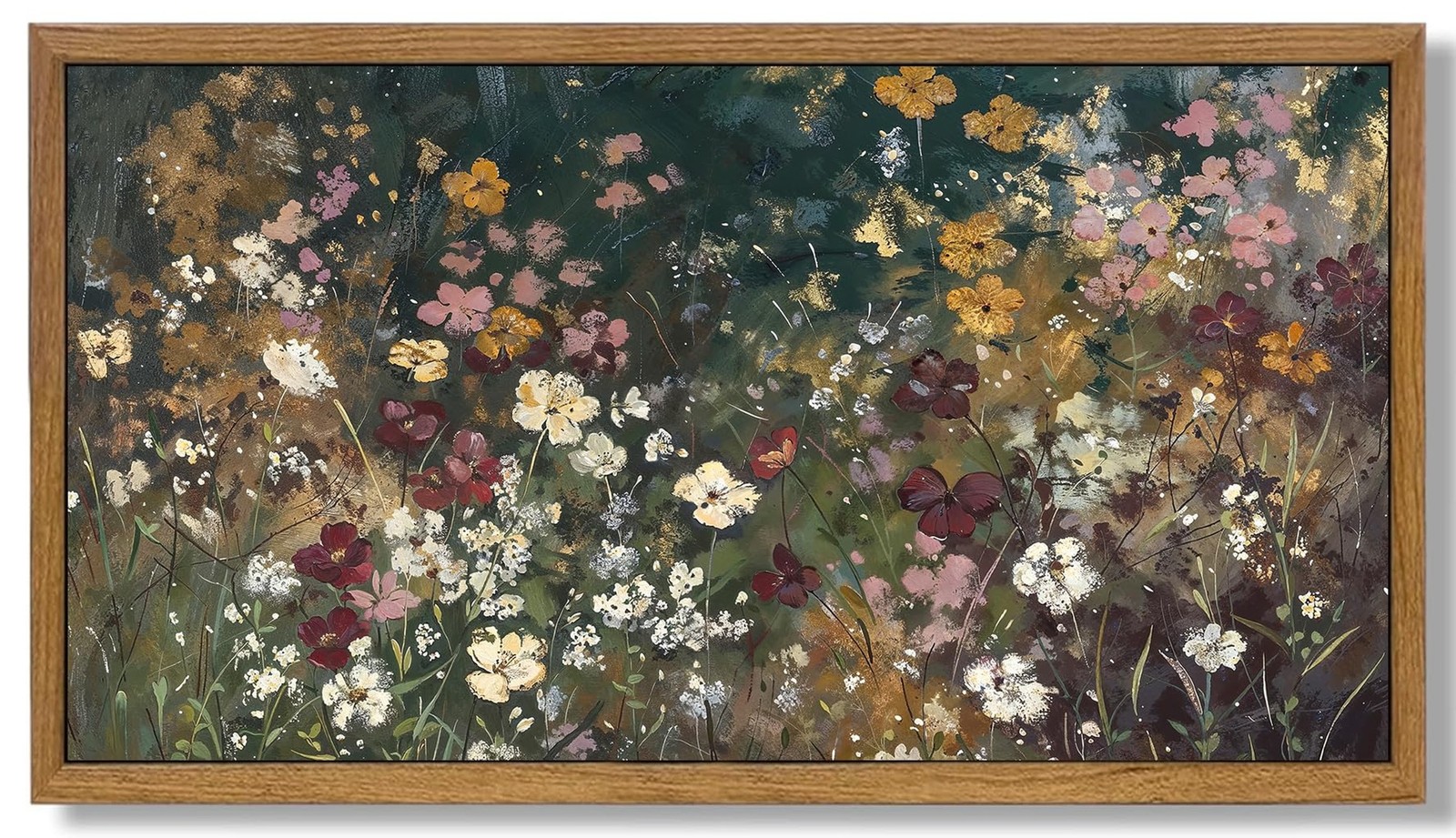 Aroutde Framed Flowers Canvas Wall Art, Vintage Spring Floral Painting Wildfl...