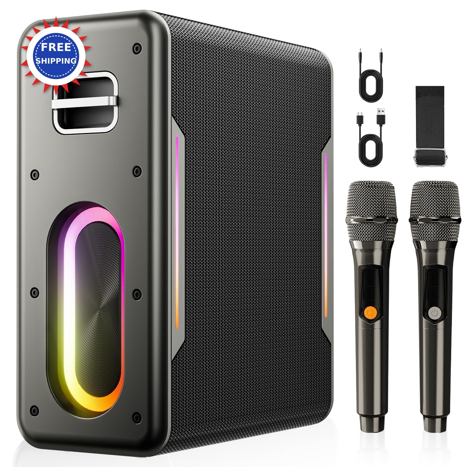 Karaoke Machine Bluetooth Portable Wireless Microphones Remote LED Light Adults