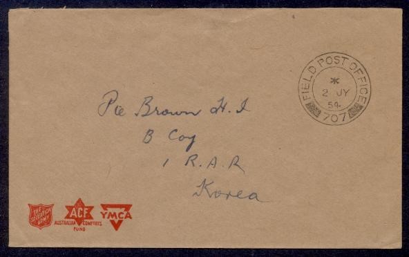 UK FIELD POST OFFICE 707 KOREA 1954 YMCA ENVELOPE